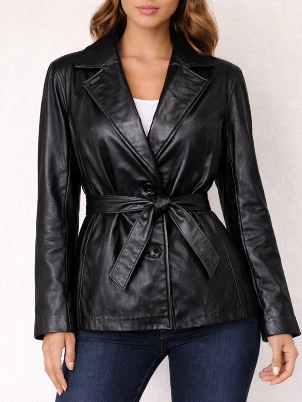 Wilsons Leather Black Belted Jacket Trench Coat,Thinsulate Lined, Size L